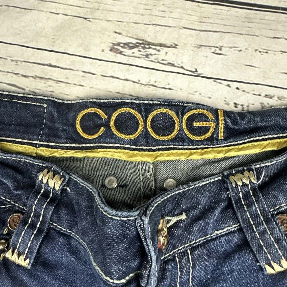 COOGI Jeans Womens 9/10 Dark Wash Gold Stud Zip Pocket Low Rise Straight Leg